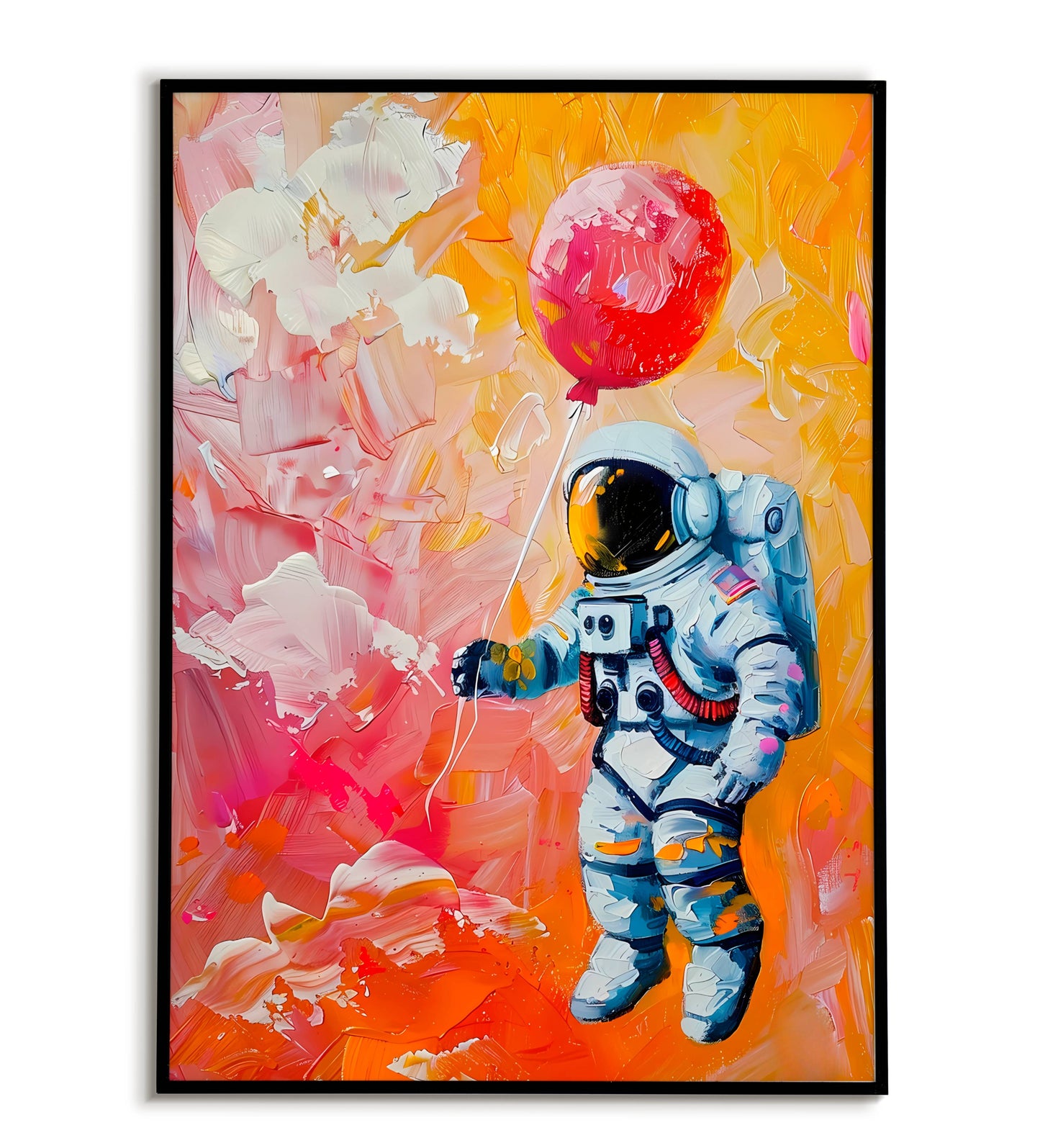 Astronaut's Dream: An astronaut floats in space, holding a colorful balloon. Available for purchase as a physical poster or digital download