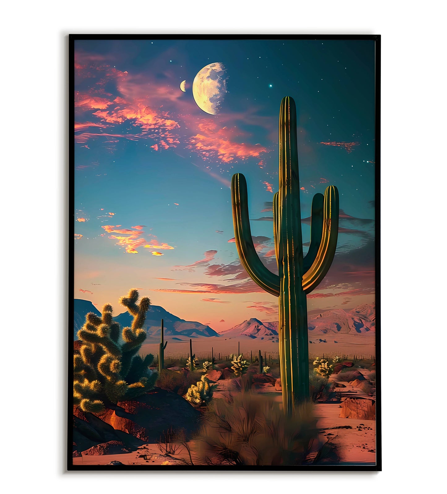 Moonlit Cactus printable poster. Available for purchase as a physical poster or digital download.