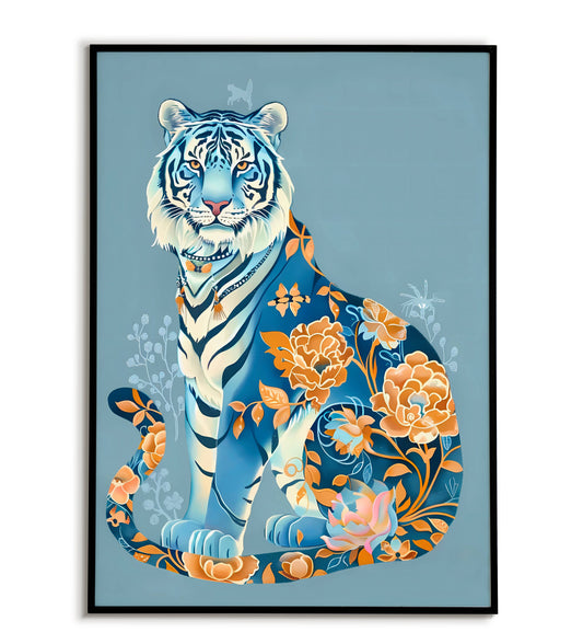 Blue Tiger Elegance printable poster. Available for purchase as a physical poster or digital download