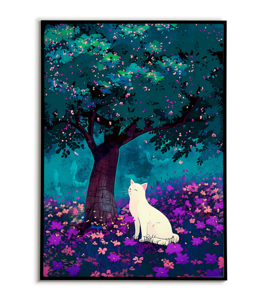 Cat's Dreaming Oak(1 of 3) printable poster. Part of a dream sequence. Available for purchase as a physical poster or digital download.
