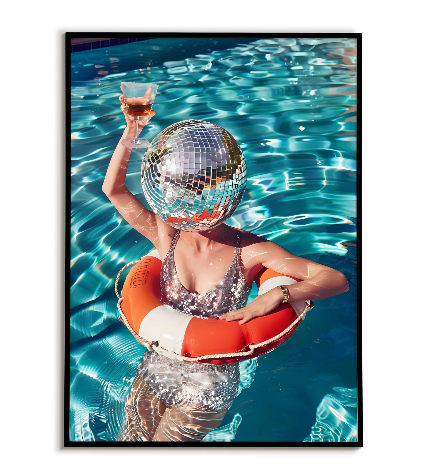 Glittery Glam Poolside printable poster. Available for purchase as a physical poster or digital download