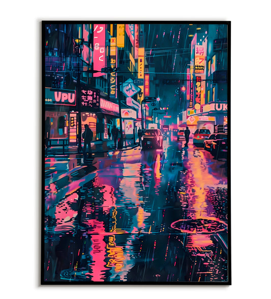 Neon Night Street(1 of 2) printable poster. Available for purchase as a physical poster or digital download.