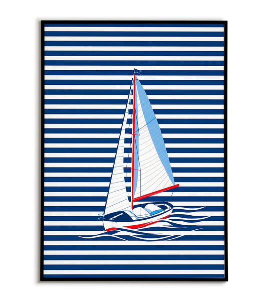 Sailboat Stripes printable poster. Available for purchase as a physical poster or digital download.