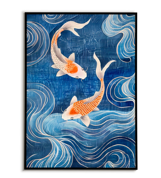 Tranquil Koi Dance printable poster. Available for purchase as a physical poster or digital download.