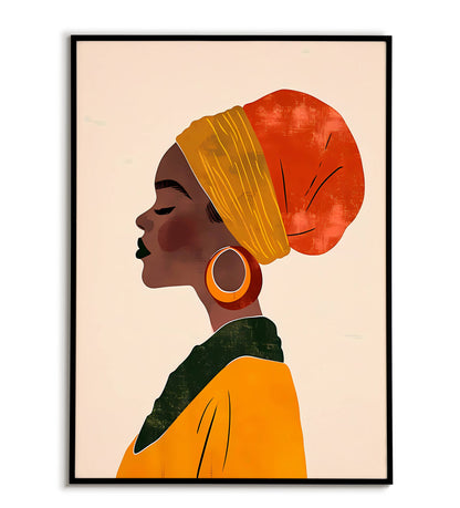 African Woman Abstract Art printable wall art poster. A vibrant and expressive artwork depicting an African woman.