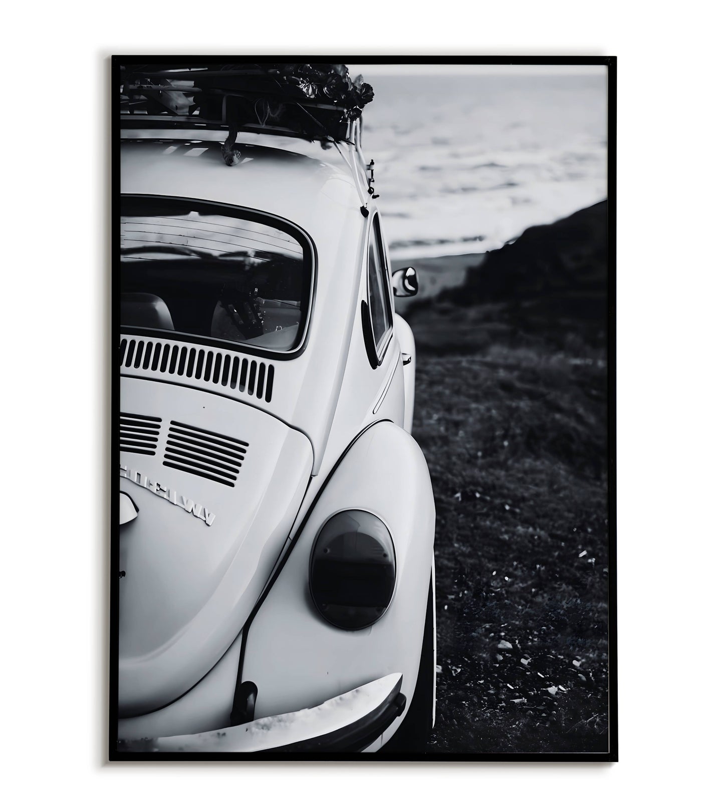 Car by the beach - Printable Wall Art / Poster. Download this evocative image to add a touch of nostalgia to your decor.