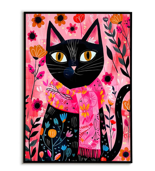 Cat in Pink Scarf printable poster. Available for purchase as a physical poster or digital download.