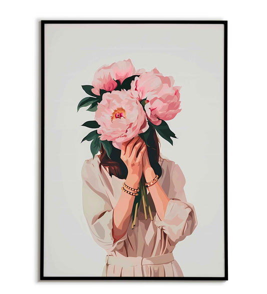 Peonies printable poster. Available for purchase as a physical poster or digital download.