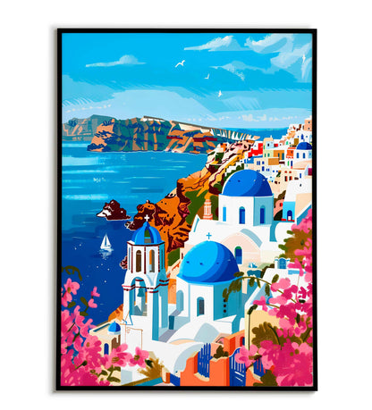 Santorini travel printable poster. Available for purchase as a physical poster or digital download.