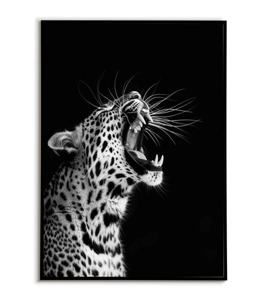 Roaring Leopard wildlife printable poster. Available for purchase as a physical poster or digital download.