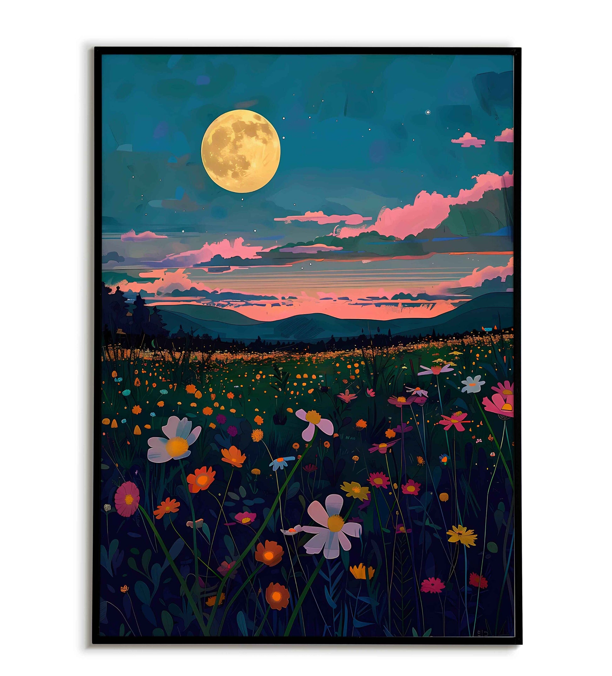 Downloadable lunar blossoms printable, a mystical and enchanting artwork.	