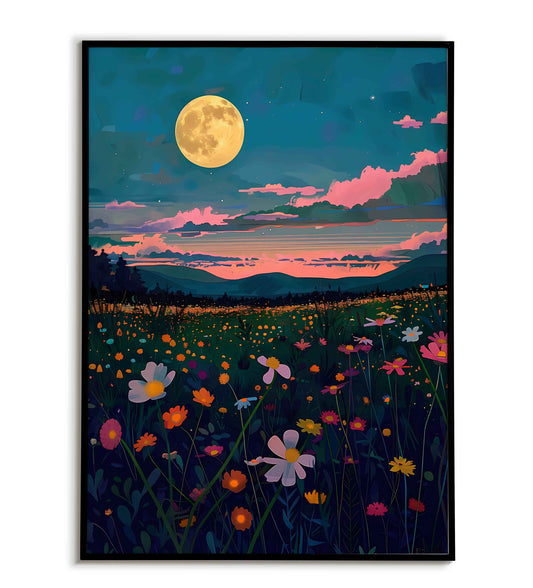 Downloadable lunar blossoms printable, a mystical and enchanting artwork.	
