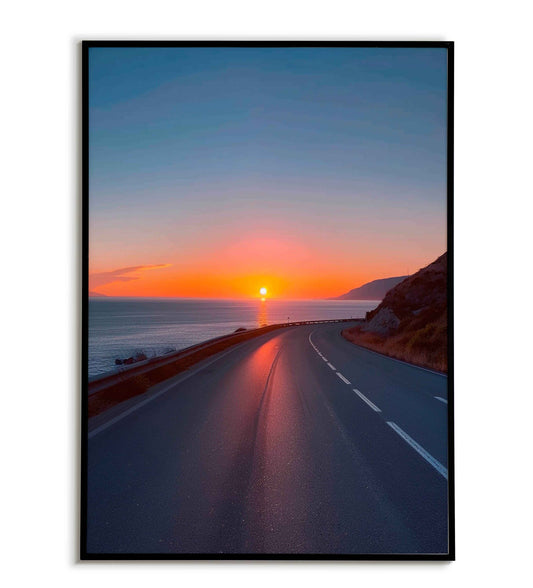 Downloadable coastal highway printable, capturing the beauty of a scenic coastal drive.	