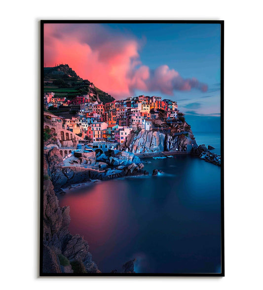 Downloadable Manarola printable, capturing the beauty of the Cinque Terre village.	