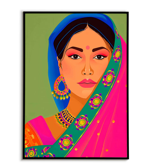 Downloadable vibrant saree printable, a dazzling and colorful celebration of Indian fashion.