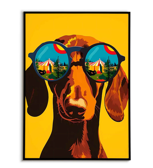 Downloadable retro dachshund printable, a charming and vintage artwork.	