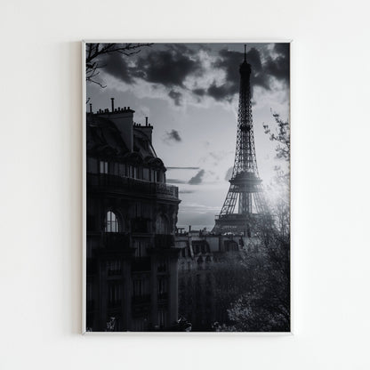 Black & White Paris close-up of printable wall art poster. Focus on the details and architectural elements