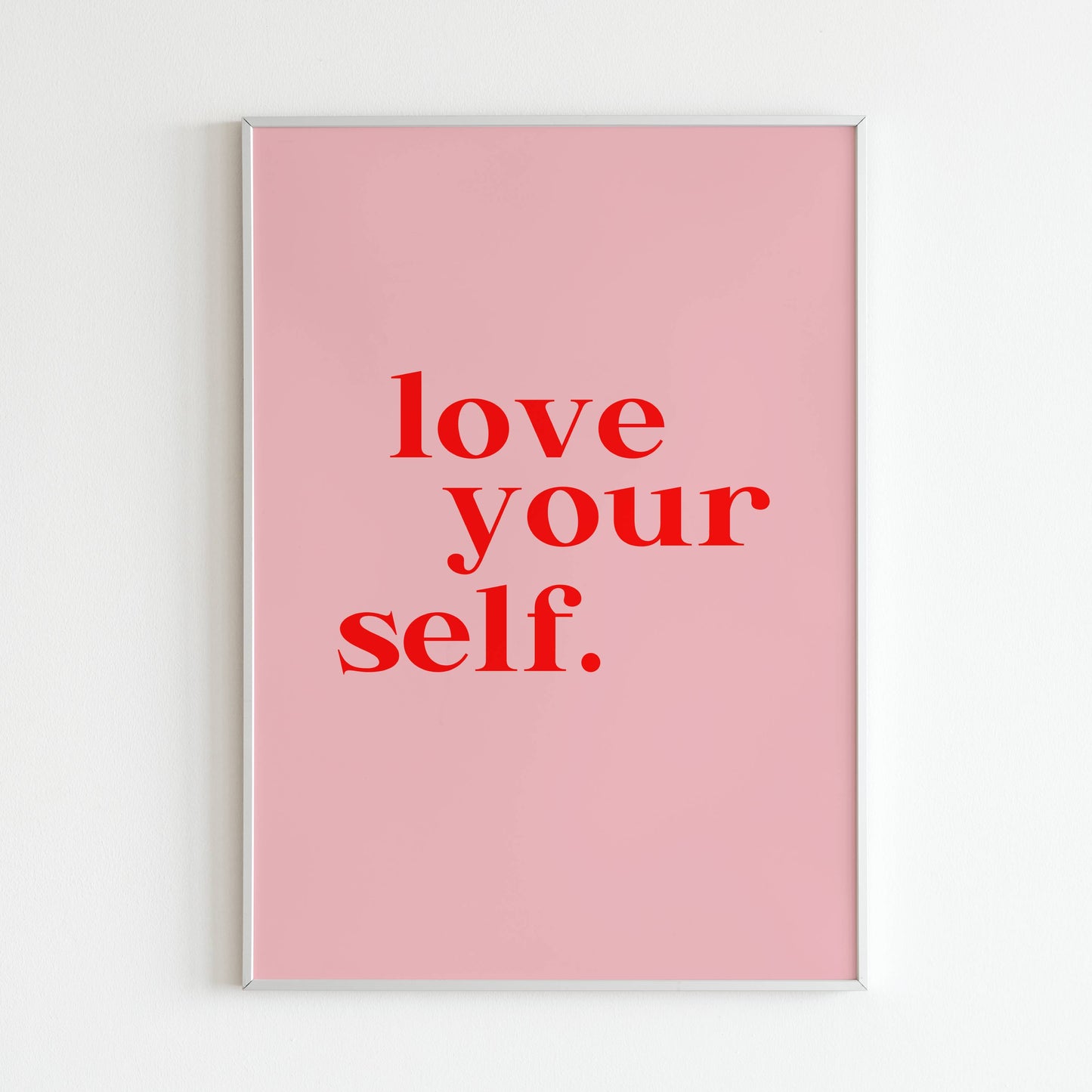 Love Yourself close-up of printable wall art poster. Focus on the soft colors and delicate lettering.