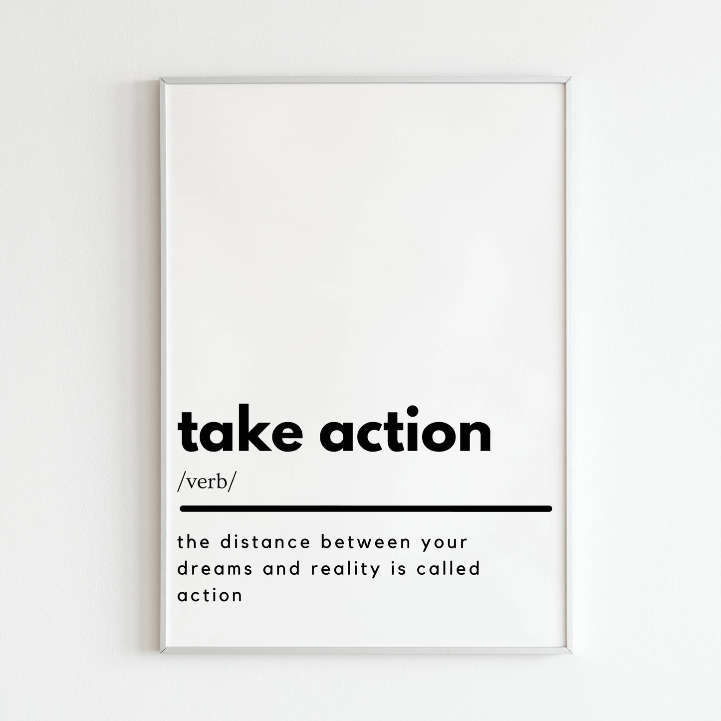 Take Action close-up of printable wall art poster. Focus on the bold lettering and empowering message.