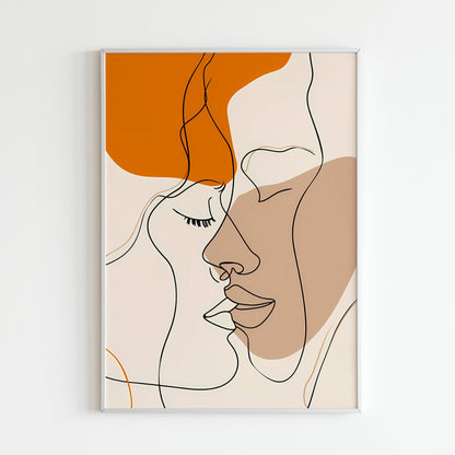 Couple Line Art - Printed Wall Art / Poster. This beautiful line art poster depicts a couple in a simple and elegant style. Arrives ready to hang.