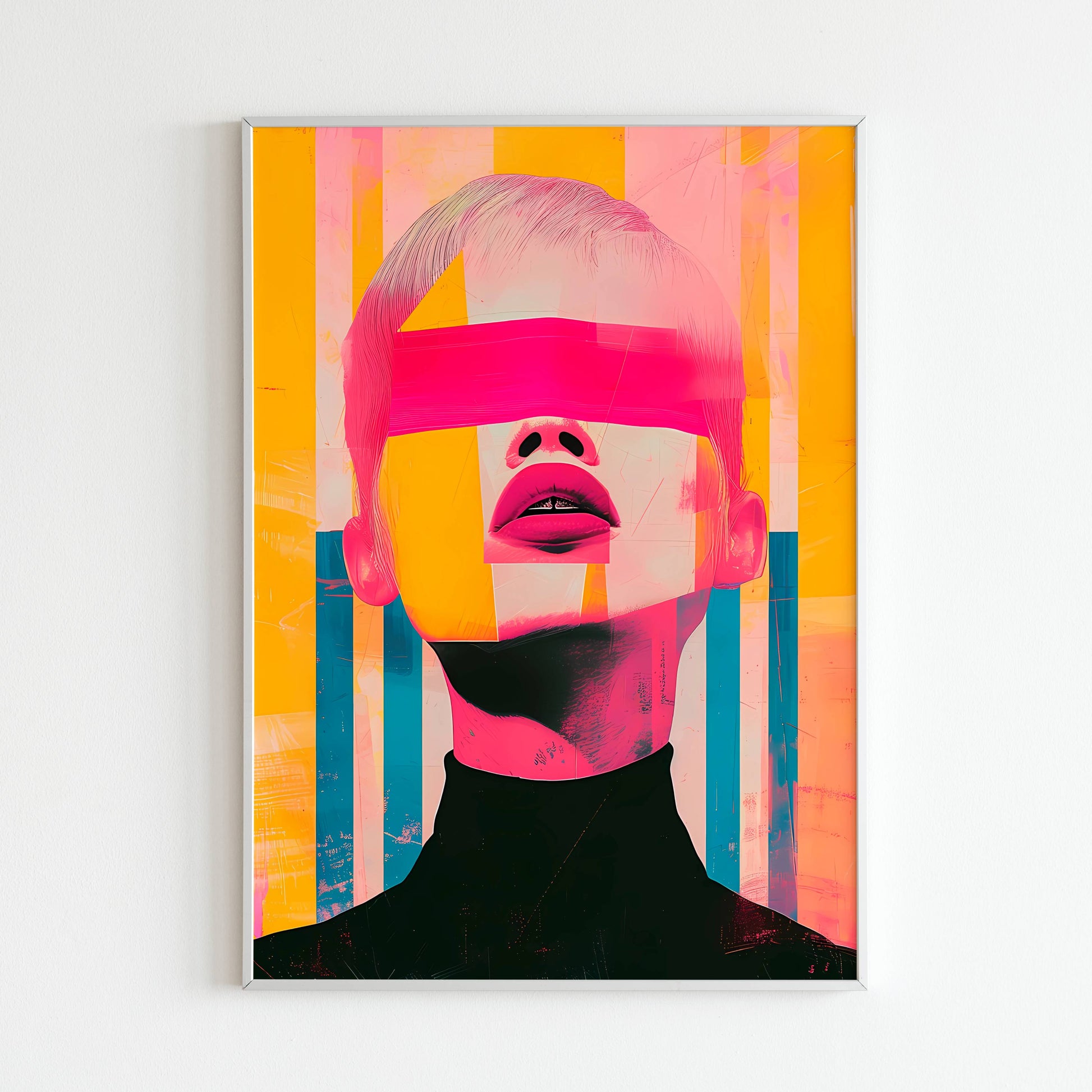 Blindfold Portrait - Printed Wall Art / Poster. This intriguing portrait poster sparks conversation and adds a touch of mystery to your space. Arrives ready to hang.