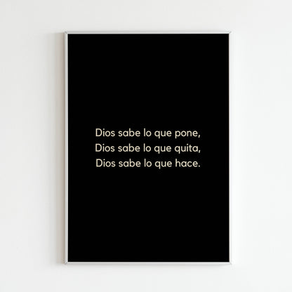 Downloadable "Dios sabe que pone" wall art for a message of faith in God's plan (in Spanish).