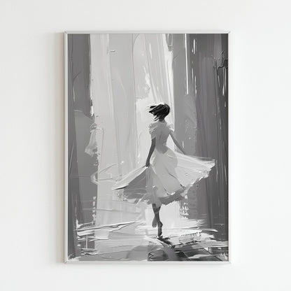 Downloadable abstract art print of a girl walking in a dress