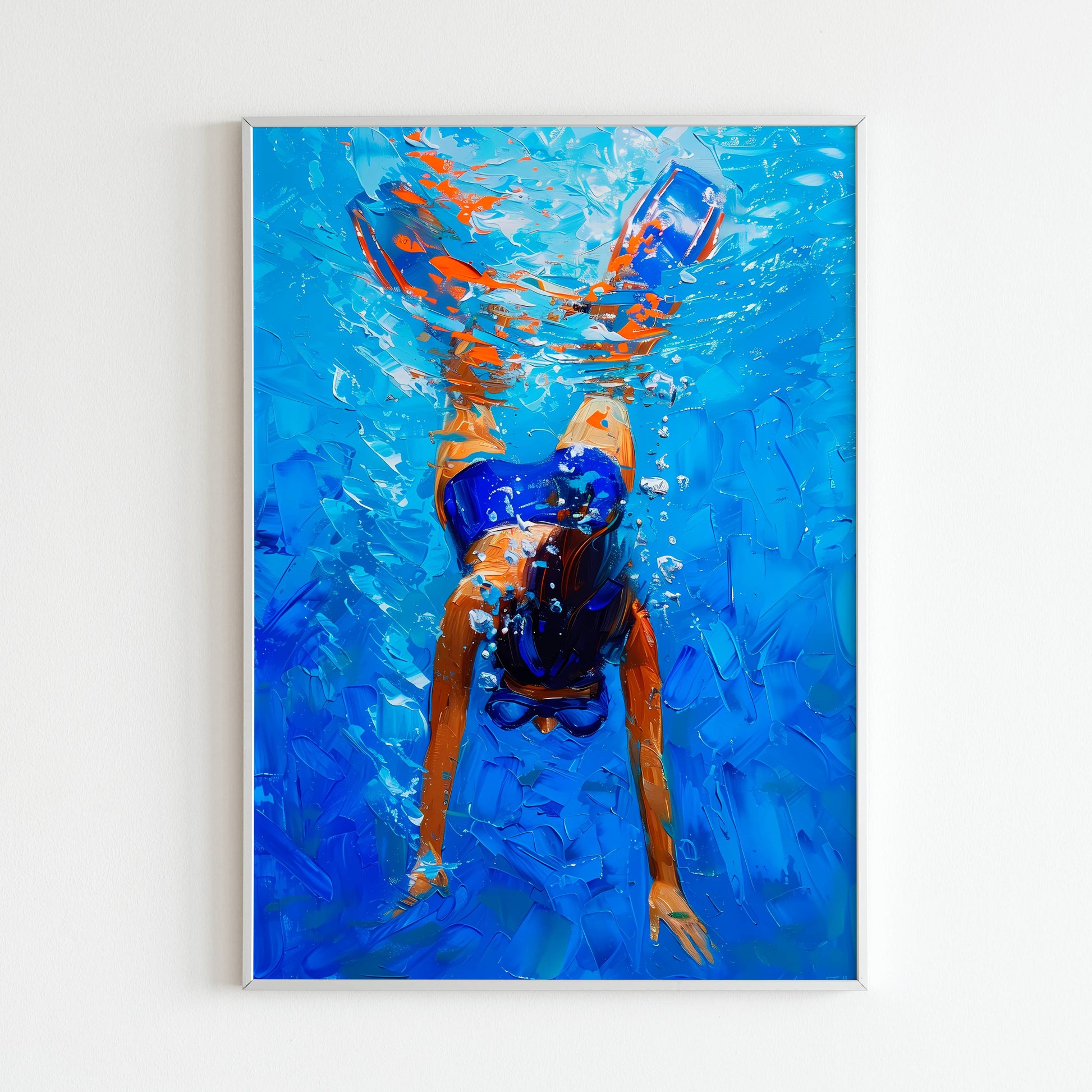 Downloadable abstract art print depicting a diving girl.