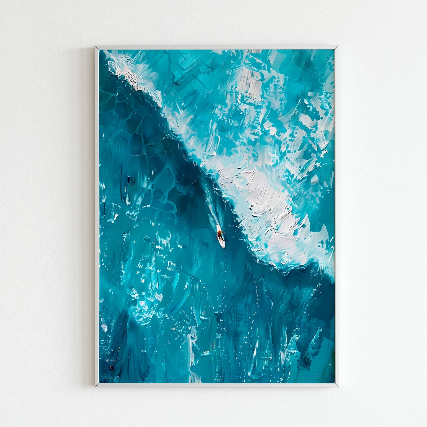 Downloadable abstract art print of a surfer from an aerial perspective