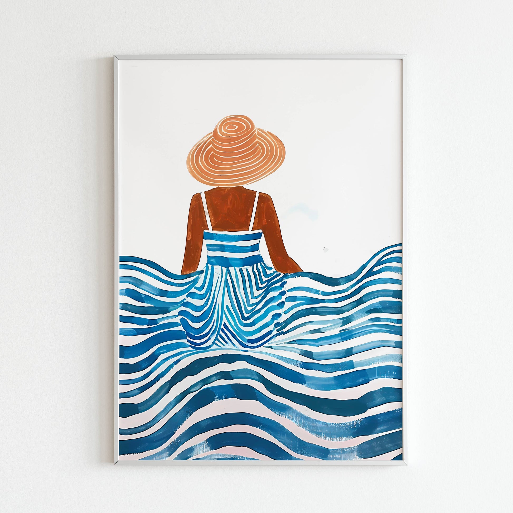 Downloadable abstract art print of a figure in a striped dress