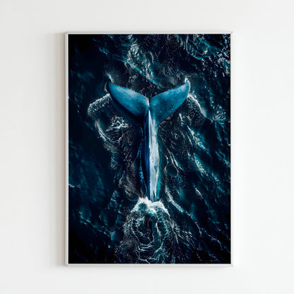 Downloadable abstract art print featuring a blue whale