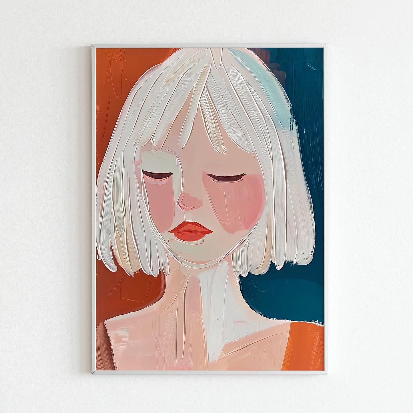 Downloadable abstract art print of a girl in a Japandi style