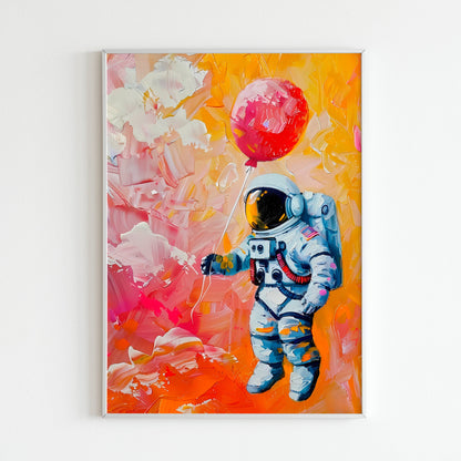 Reach for the Stars: An astronaut, tethered to reality by a balloon, dreams of exploring the cosmos. Available for purchase as a physical poster or digital download