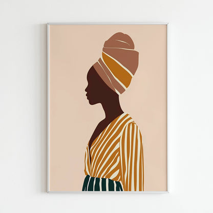 Appreciate the elegance and cultural significance of a turbaned woman's silhouette (physical or digital).