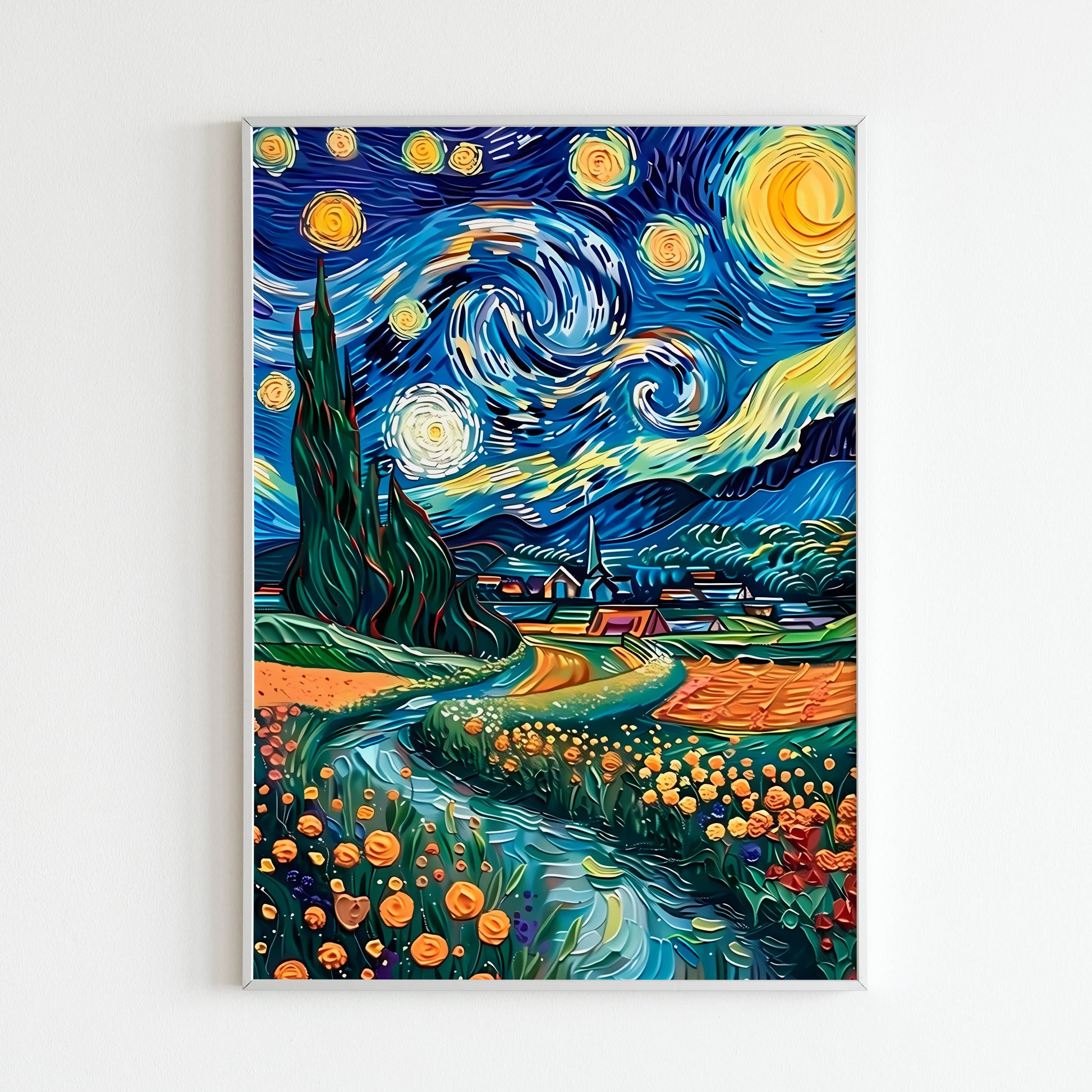 Embark on a celestial adventure under a starry night sky with this printable poster (physical or digital)