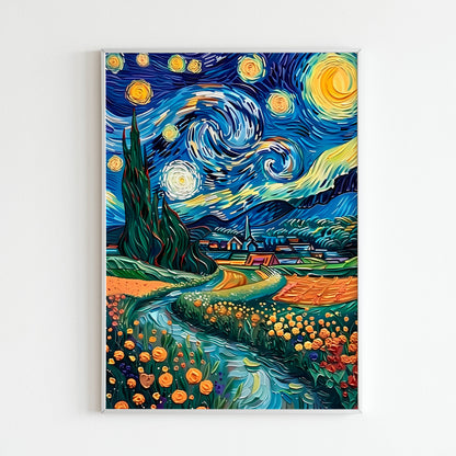 Embark on a celestial adventure under a starry night sky with this printable poster (physical or digital)