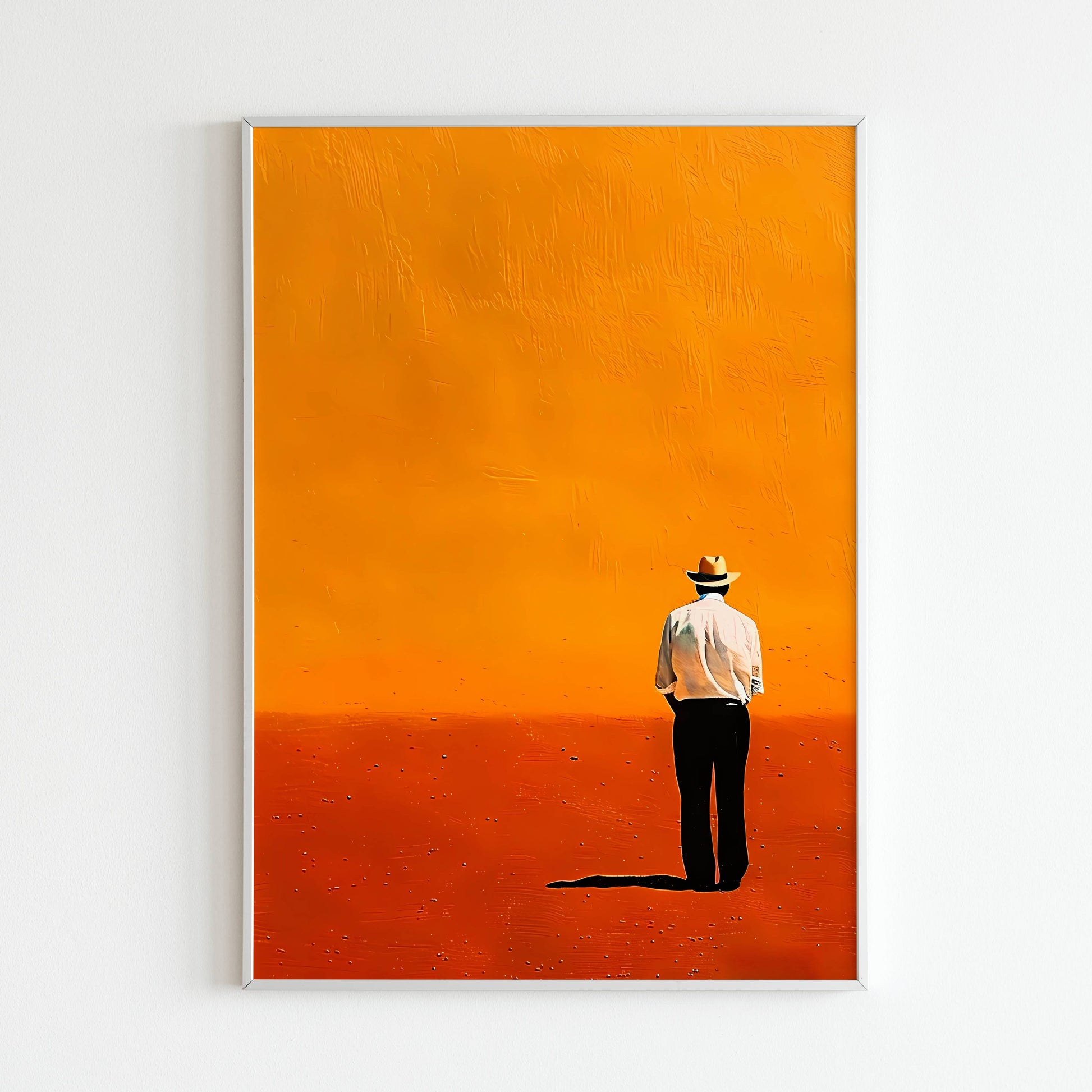 Experience the vastness and solitude of the desert with a lone man depicted in this printable poster (physical or digital).