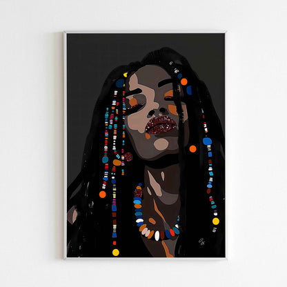 Beaded Locs Beauty(1 of 2) printable poster. Crown of Coils (Part 1 of 2). The first part of a series celebrating the beauty of beaded locs. Available for purchase as a physical poster or digital download