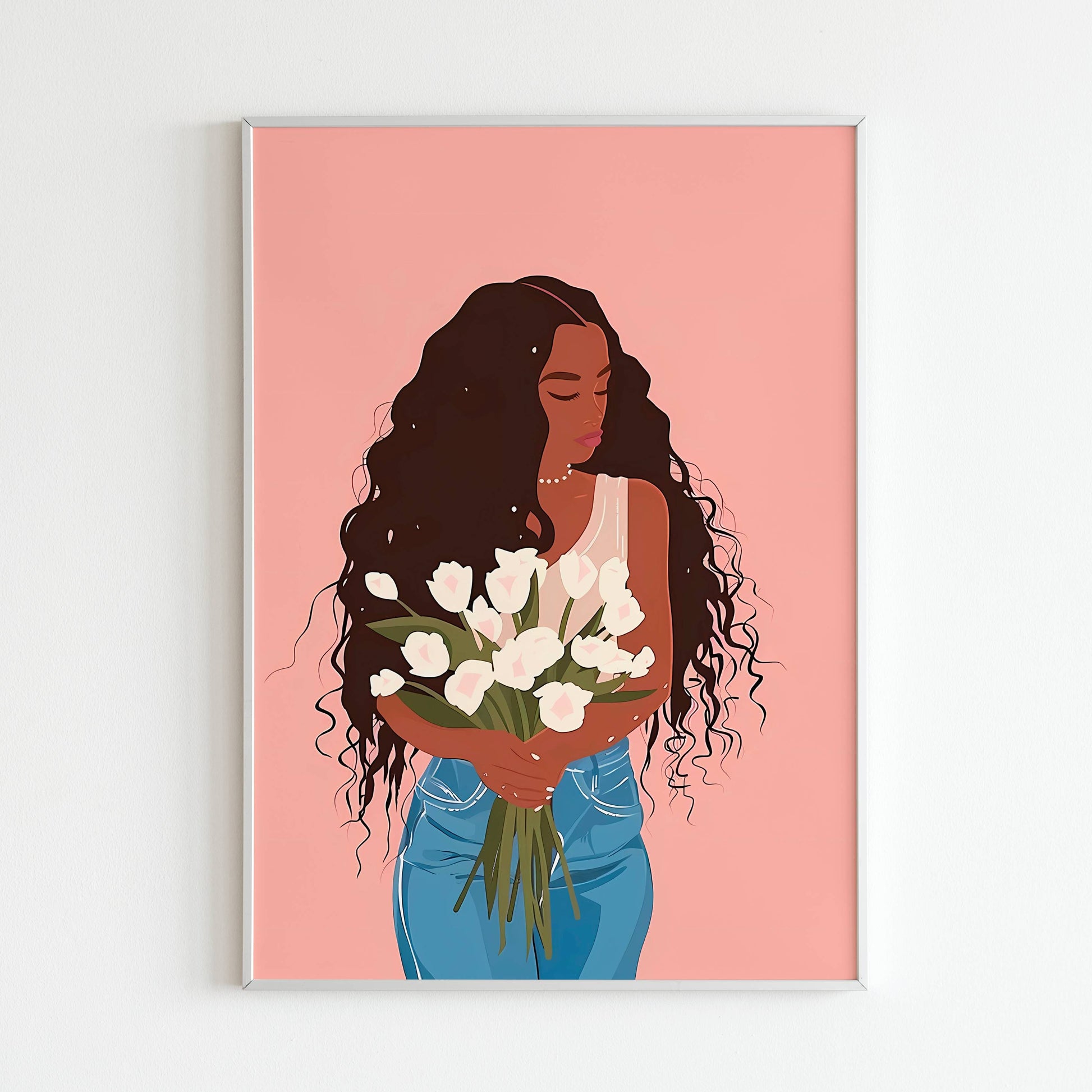 This poster (Woman with Flowers(3 of 7)) is part of a floral series. Available for purchase as a physical poster or digital download.