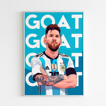 Downloadable Lionel Messi GOAT abstract art print for a unique touch to your walls.