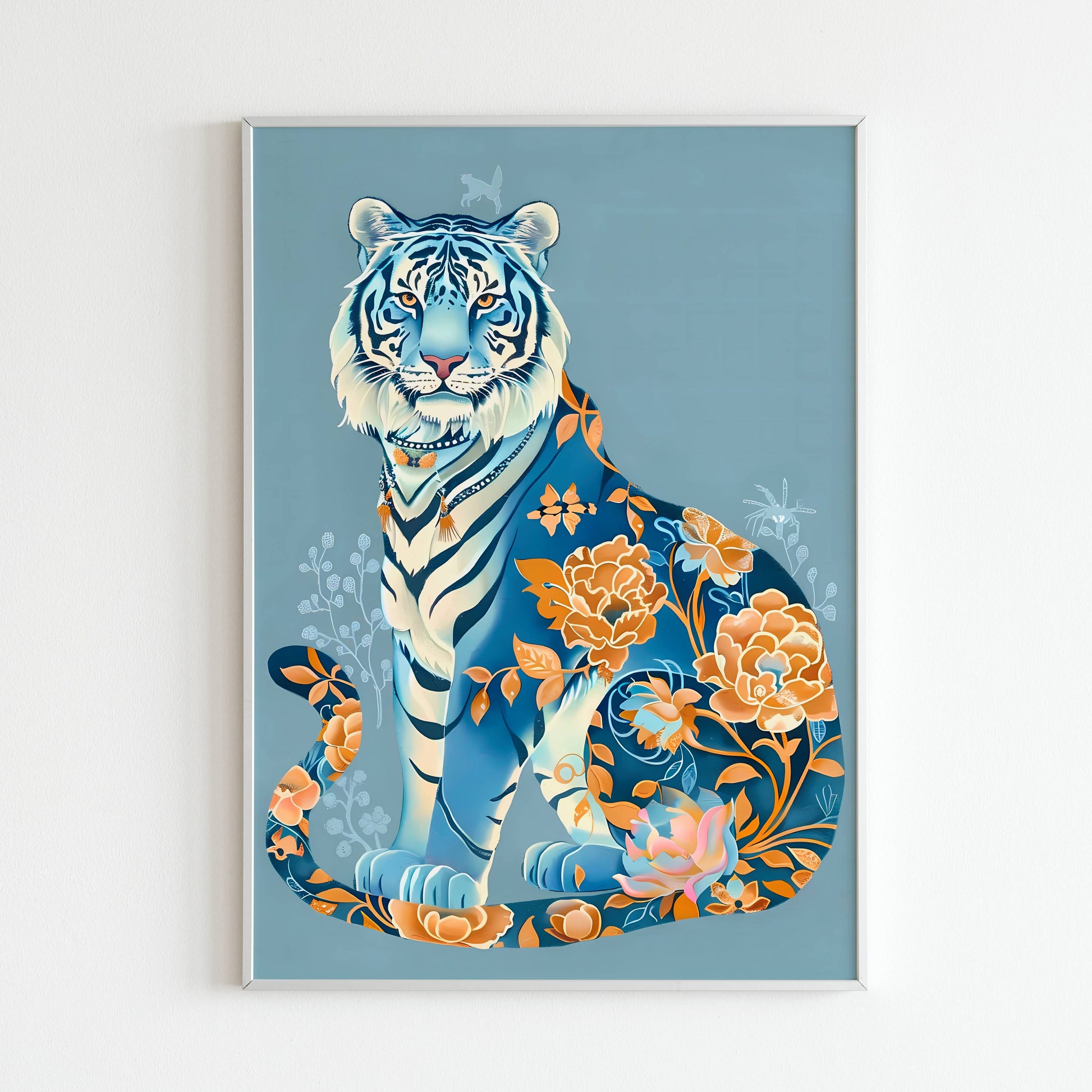 Admire the majestic grace of a blue tiger with this printable poster (physical or digital).