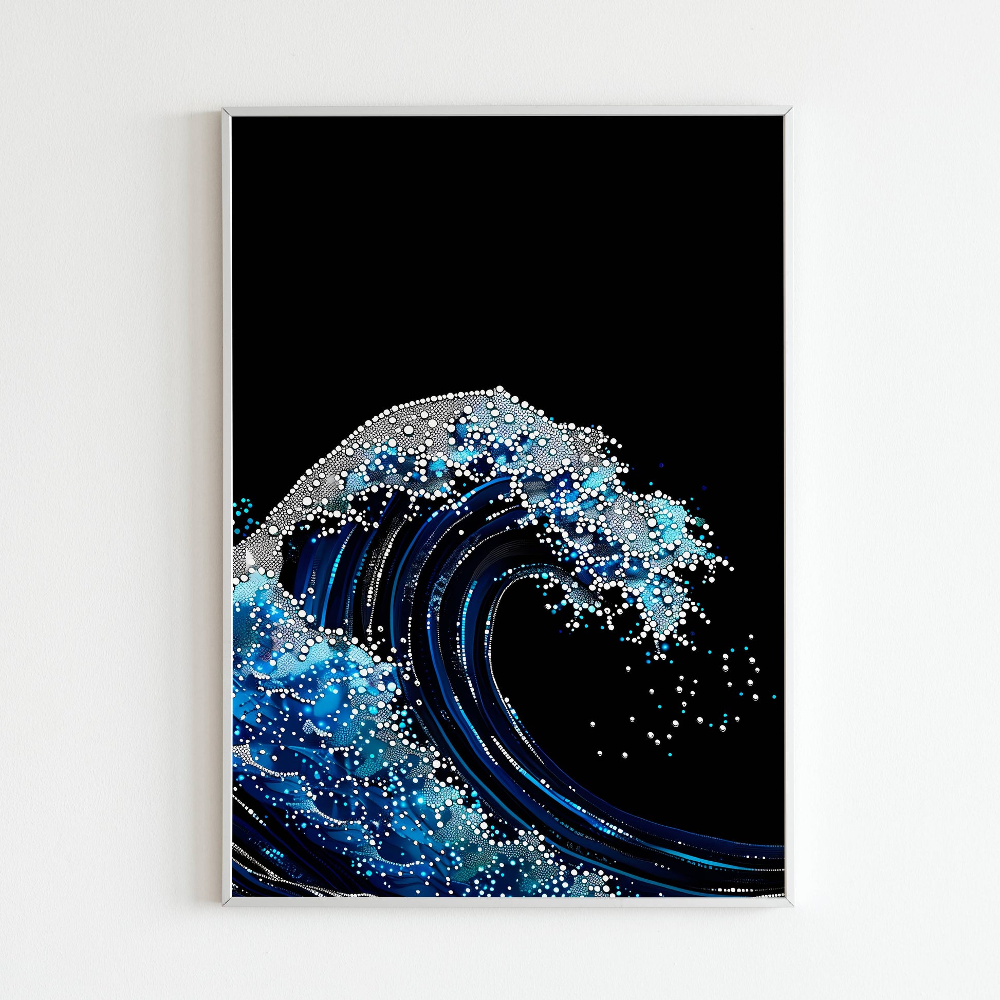 Witness the captivating movement of a glittering blue surge with this printable poster (physical or digital)