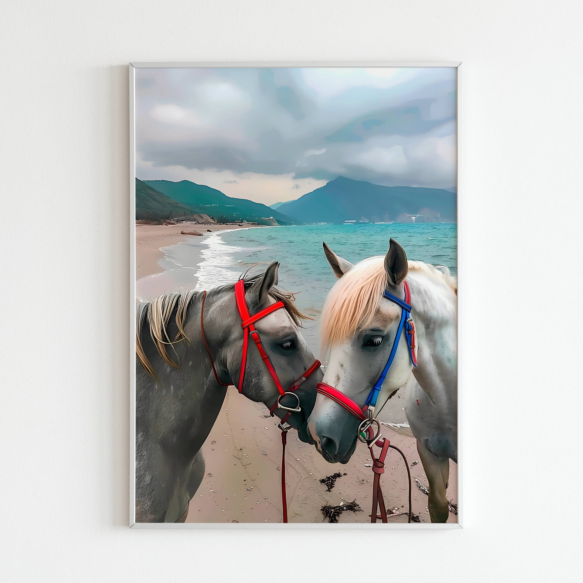 Capture the majesty of horses by the sea with this printable poster (physical or digital).