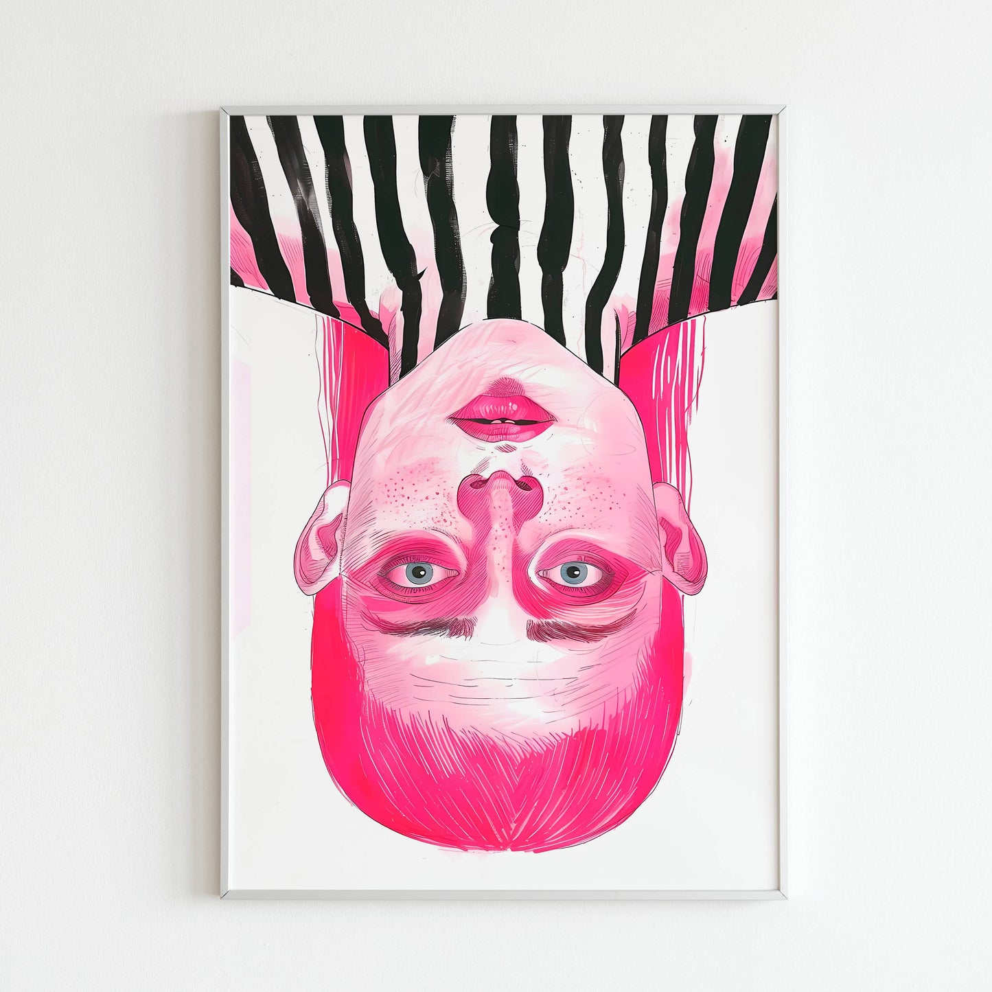 Experience a unique perspective with an inverted portrait in pink tones (physical or digital)