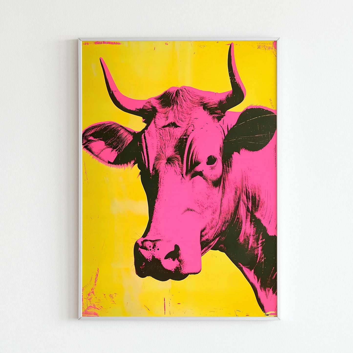 Embrace the playful charm of a pink cow with this pop art-inspired poster (physical or digital).