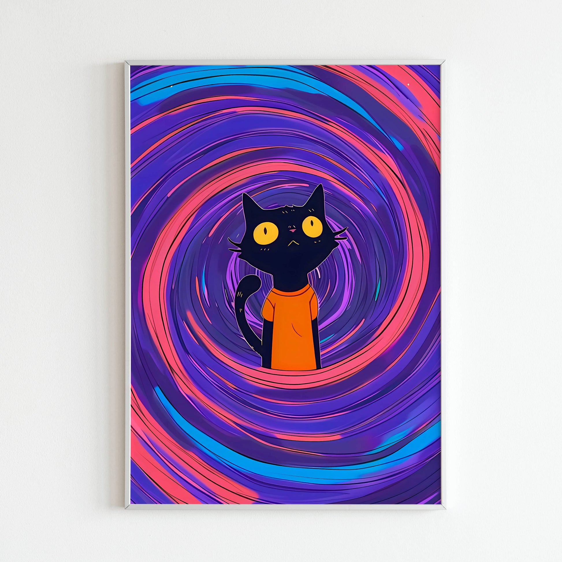 Unleash the mystery of a swirling cat portal with this printable poster (physical or digital)