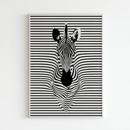 Experience the captivating illusion of a zebra diving with this printable poster (physical or digital).