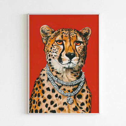 Bold diamond cheetah poster, a striking statement piece for animal lovers.