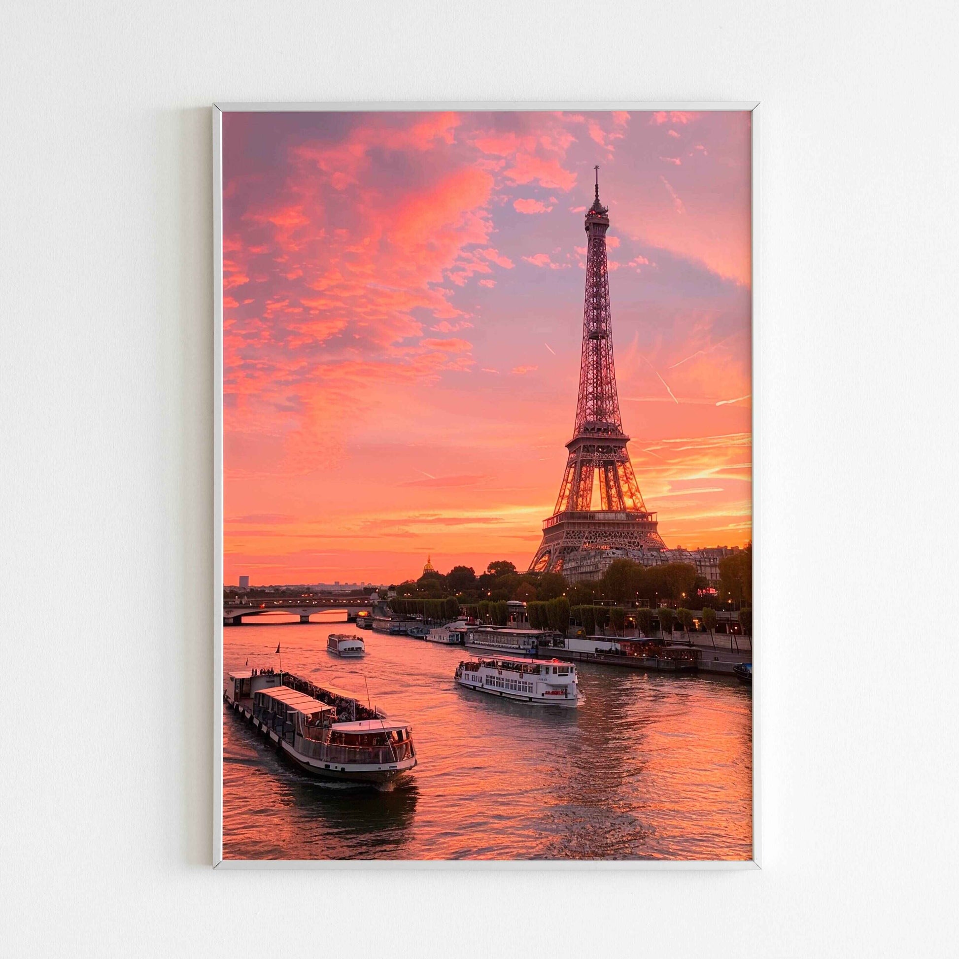 Parisian sunset poster, a beautiful depiction of the Parisian skyline bathed in golden light.