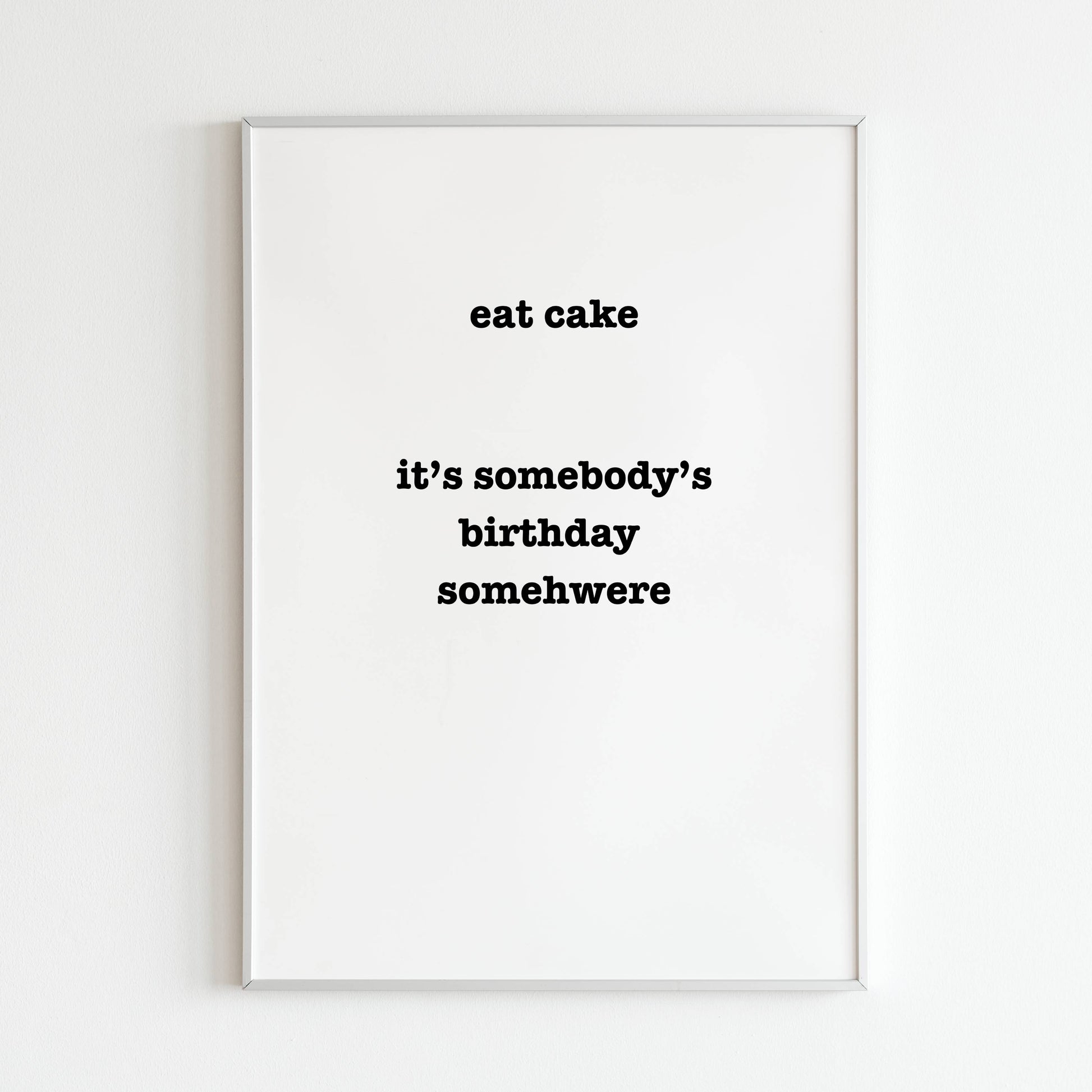 Downloadable "Eat Cake it's somebody birthday somewhere" art print, add a touch of humor while encouraging celebration and joy.